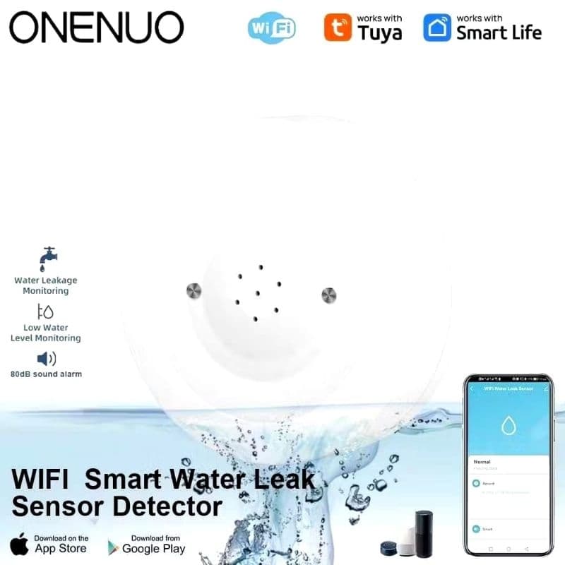 Sensor de Vazamento de Água Tuya ZigBee com Alarme Sonoro | Detector de Inundação IP55 | Monitoramento Remoto pelo App