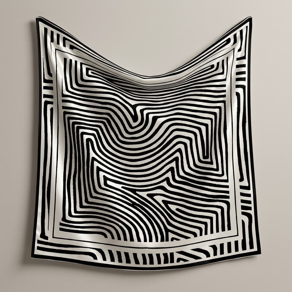 Lenço Feminino Sublimado Cetim Grande Cabelo Bolsa 90x90 Cm Monochorme Geométrico Preto Listrado