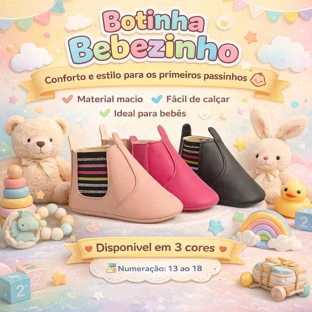 Botinha Bebezinho Jequinha Menina Infantil Bota Primeiros Passos 13 ao 18 Promoção Macio Leve