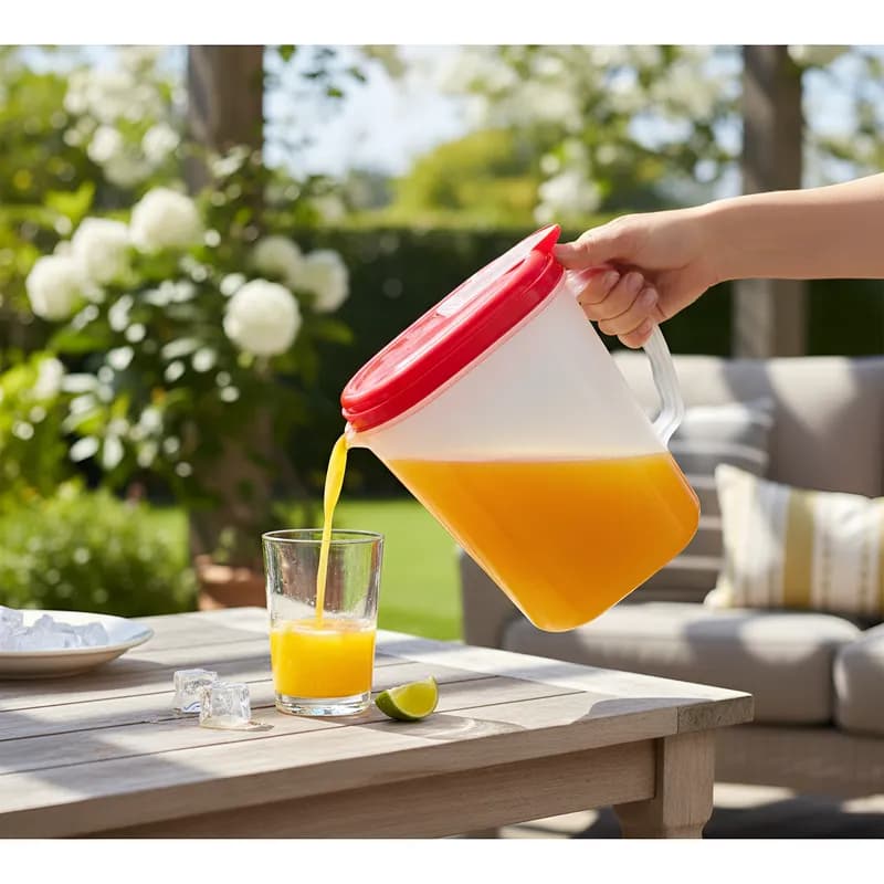Jarra de Suco Graduada 4 litros  Grande de Plástico Resistente com Tampa Flip Top Vermelha Nitron