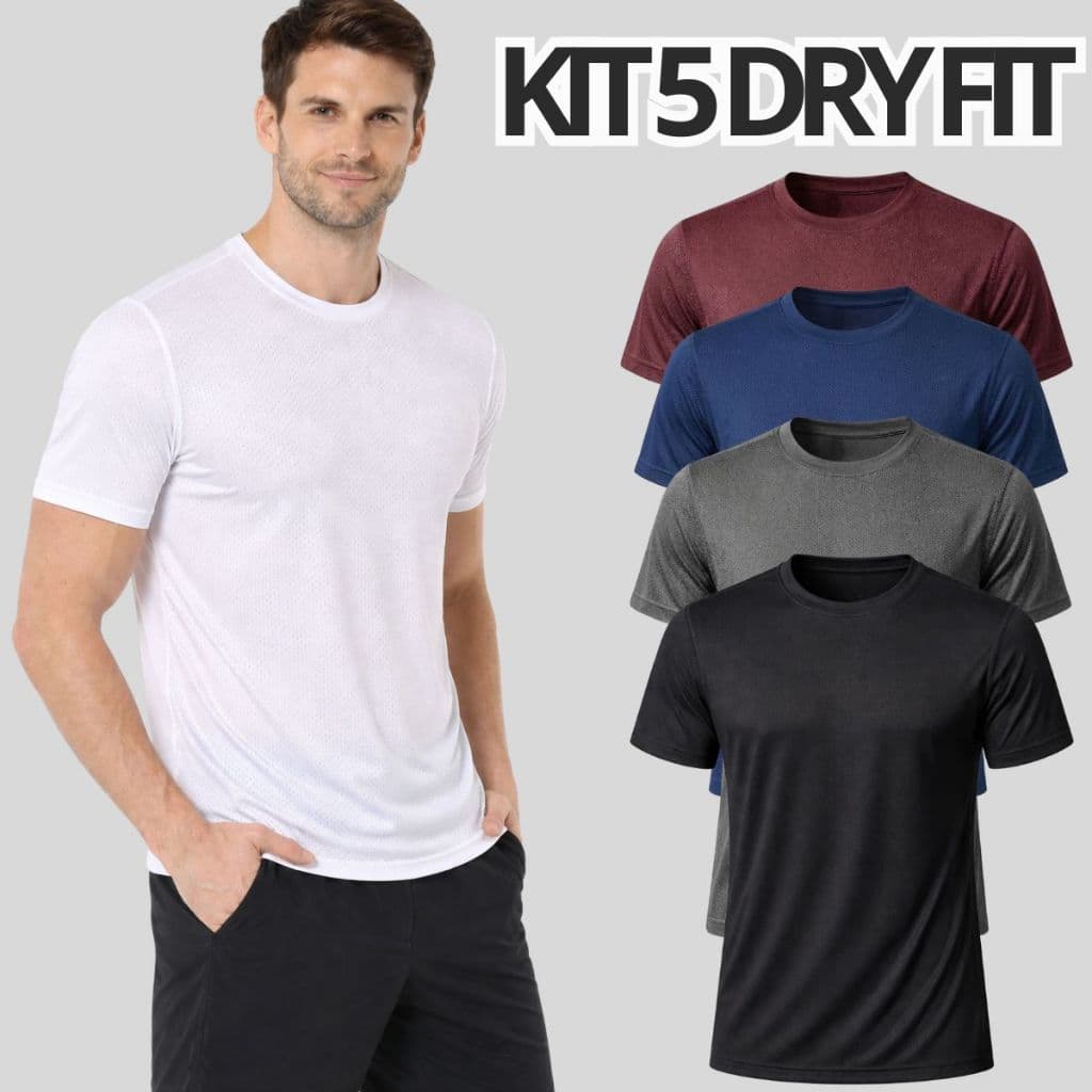 Kit 5 Camisetas Masculina Dry Fit Manga Curta Academia Tecido furadinho Toque gelado Camisa Básica