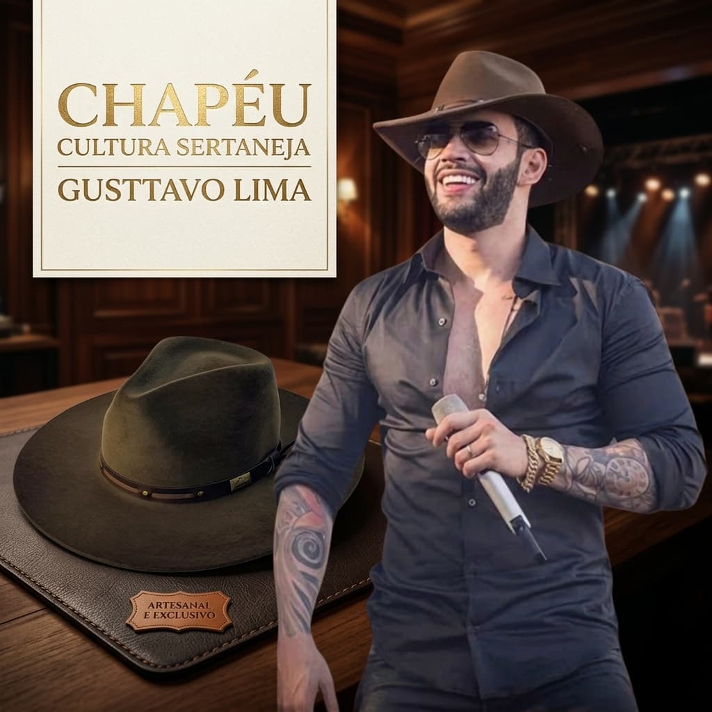 Chapéu Classic 2.0 Gustavo Lima Aba 8 Cm Embaixador Premium Club 21 Country Rodeio Peão - COR CASTOR