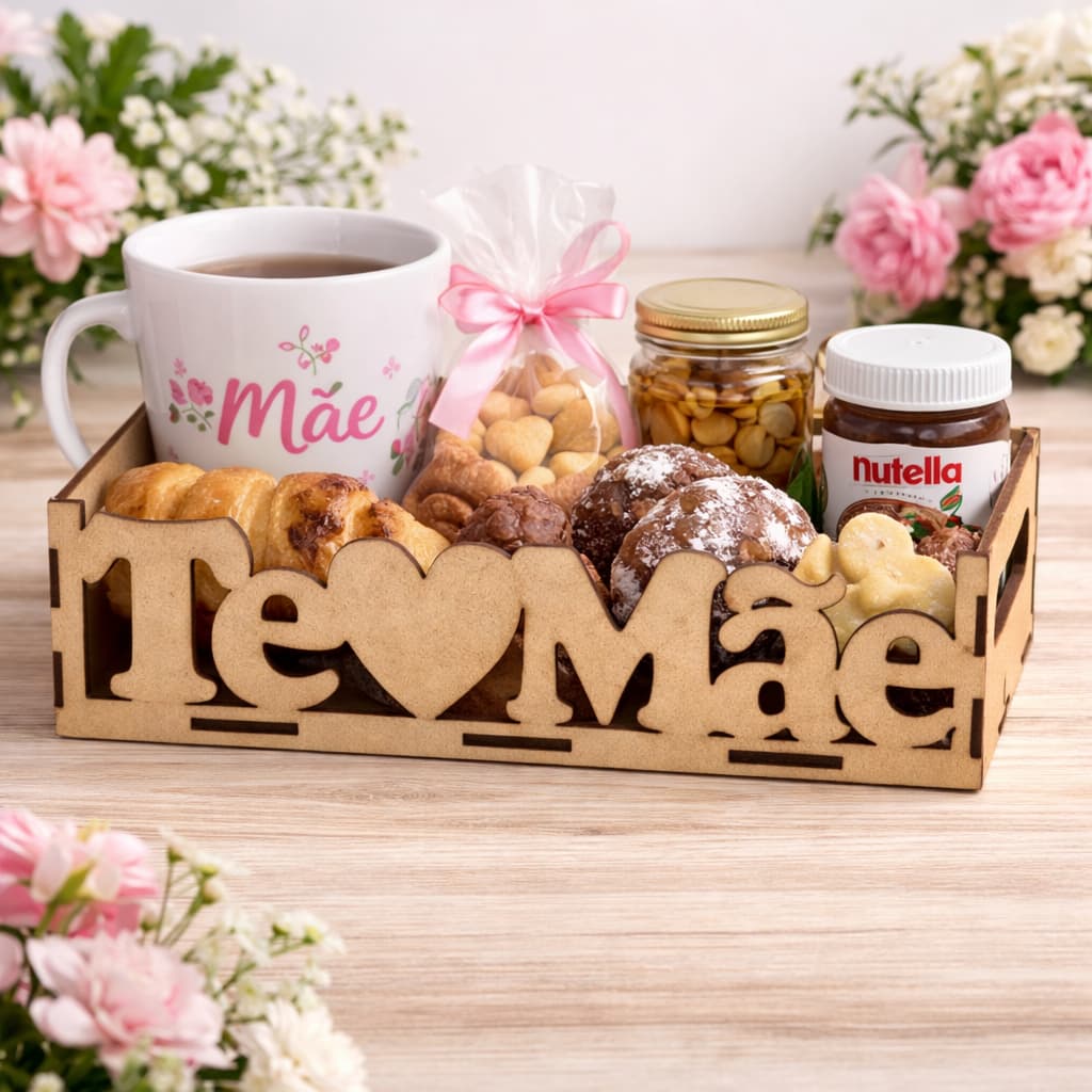 Bandeja Mdf Cru para Dia Das Mães Presente Feminino Chocolate Caixa Brindes Doces Organização