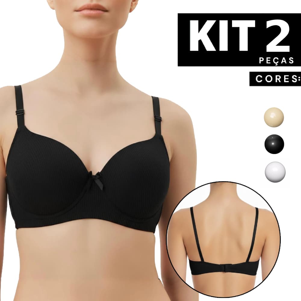 Kit 2 ou 1 Sutiã Canelado Com Bojo e Aro Alça com Regulagem Ajustável e Confortável para o Dia a Dia