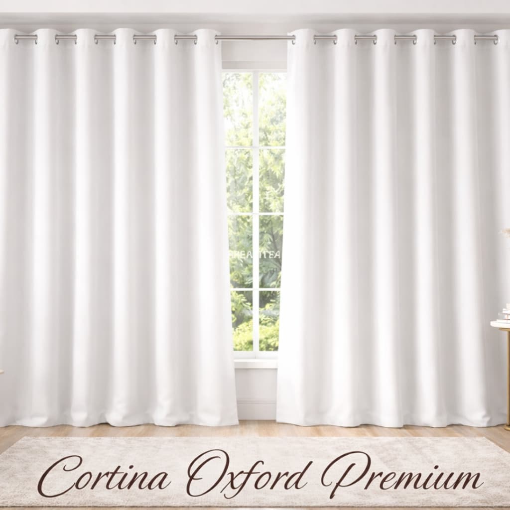 Cortina Oxford Branca 280x190 Ilhós Luxo Para Sala Quarto Escritorio