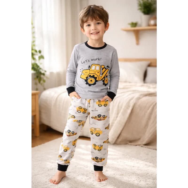 Pijama Infantil Masculino Inverno Let's Work - Hey Kids Mescla