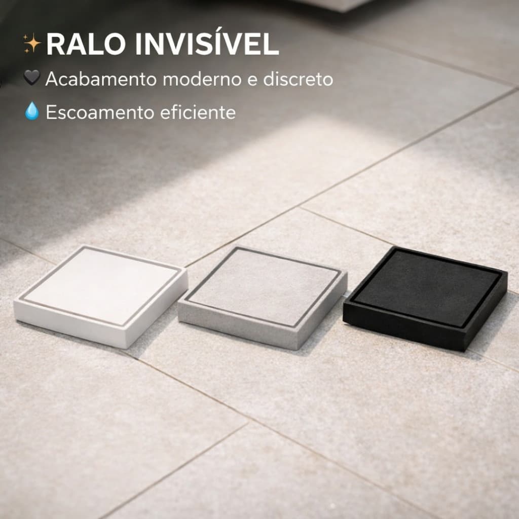 Ralo Invisível Oculto Inteligente Piso Porcelanato Tamanho 10x10 ou 15x15 - Preto- Cinza- Branco