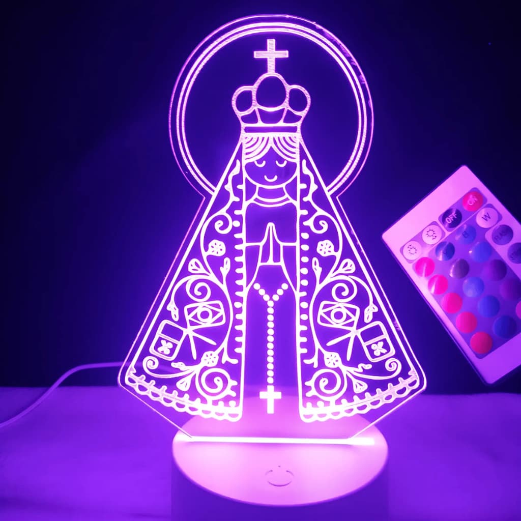 Luminária Santa Nossa Senhora Decoração de Mesa Abajur LED Religioso Vela Cruz Presente Dia Das Mães