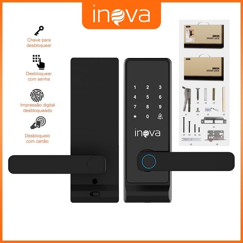 INOVA Fechadura Inteligente Multifuncional, Senha, Digital, Impressão Digital, Cartão e Chave, 40-55mm YS-12885A-black