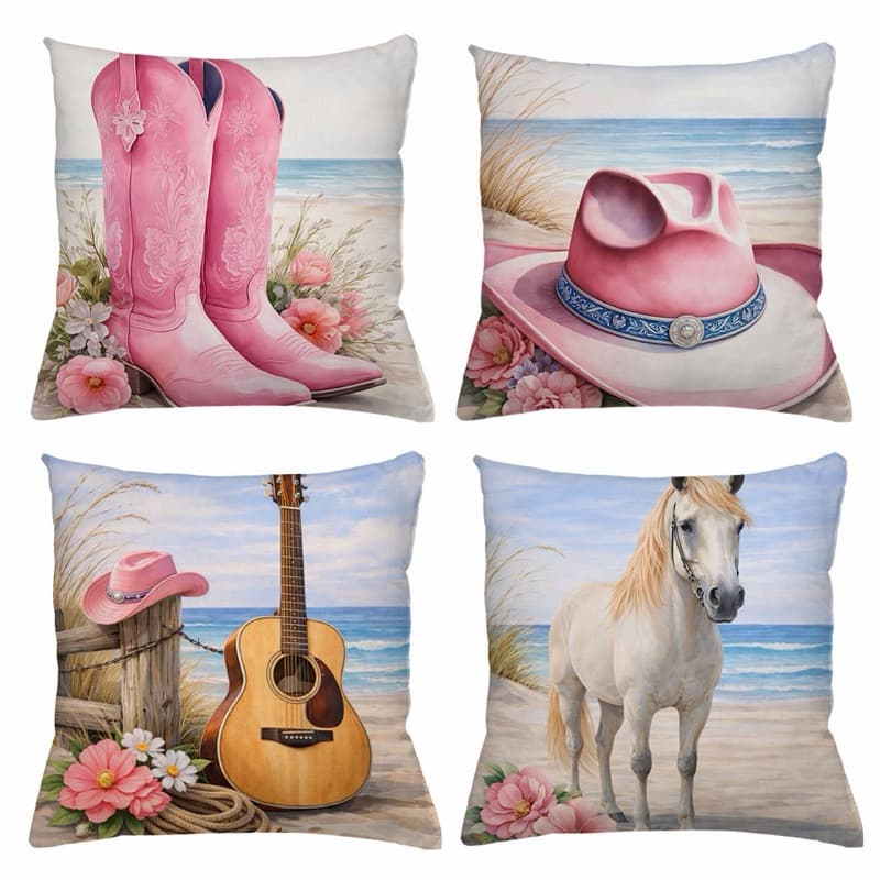 KIT 4 CAPAS DE ALMOFADAS COWBOY COUNTRY WILD CAVALO COWGIRL BOIADEIRA   TAMANHO 45X45