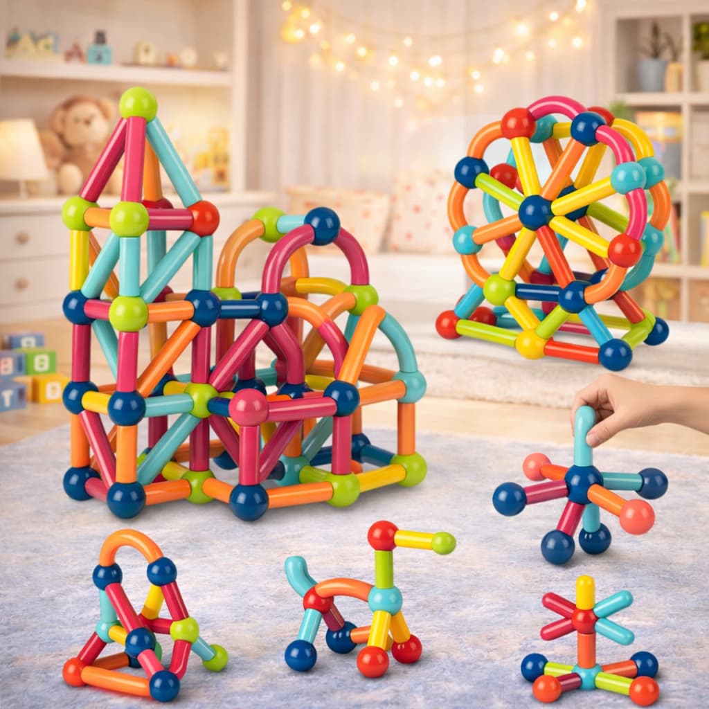 Blocos Magnéticos de Montar Brinquedo Educativo Infantil Criativo Construção Magnética Didático 103 Peças e 128 Peças