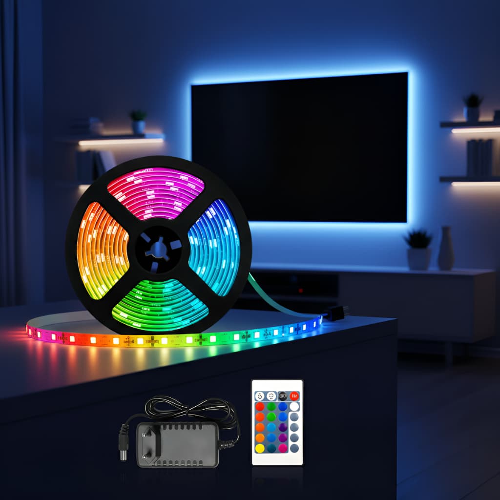 Kit Fita Led 5050 Rgb 5m Colorida Prova D'água + Fonte + Controle