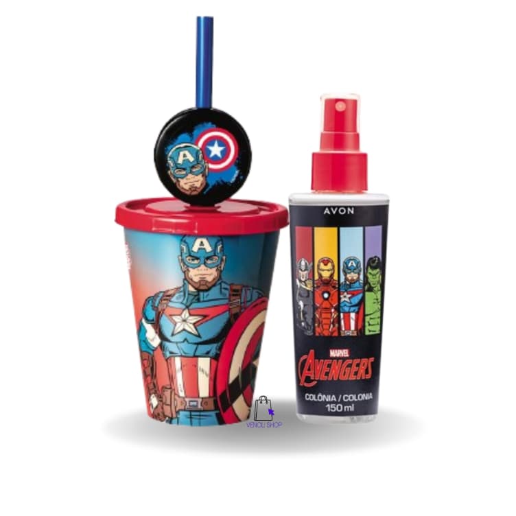 Kit Infantil Marvel Avengers Colônia Os Vingadores 150ml + Copo com Canudo Capitão América 280ml - Avon Casa e Estilo