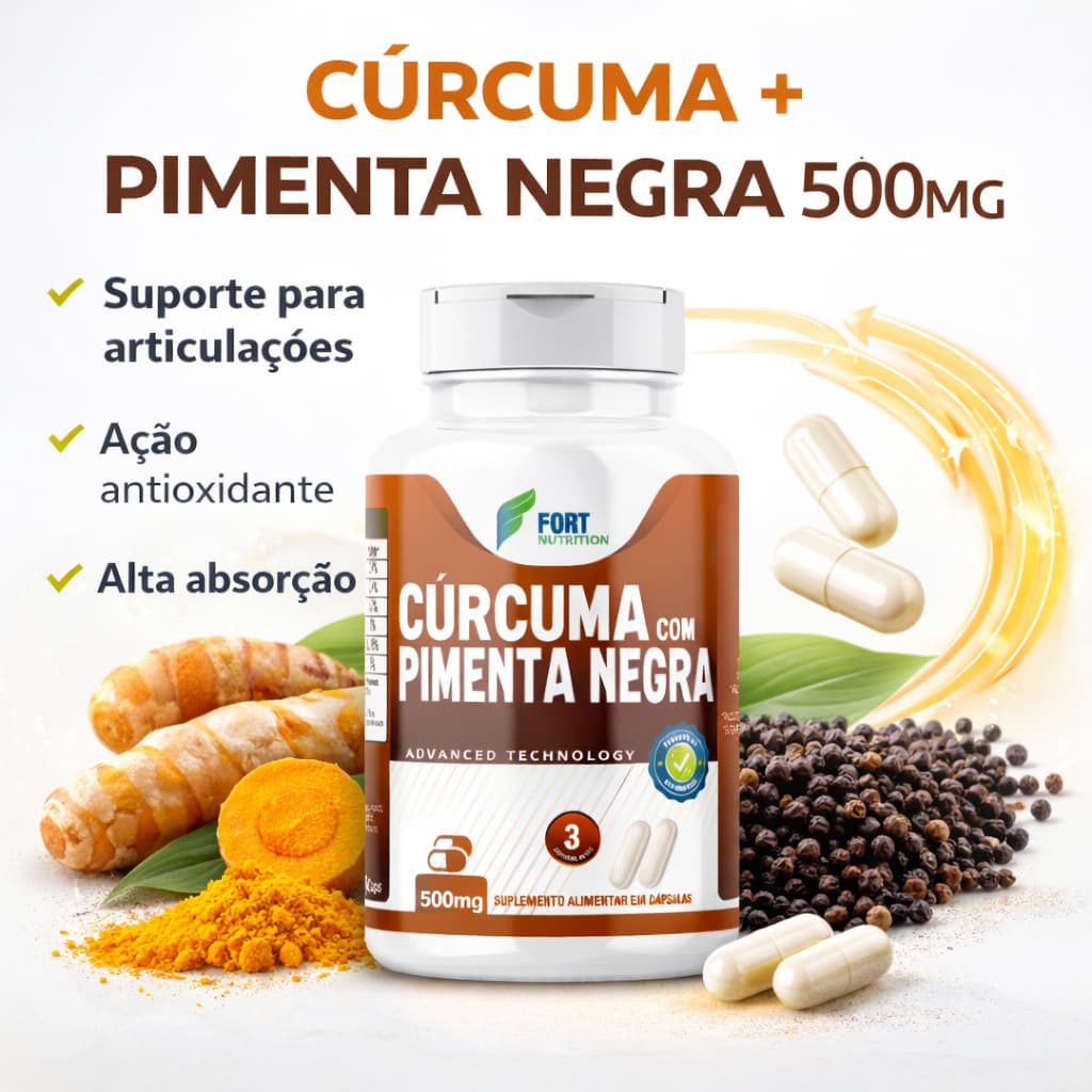 Cúrcuma com Pimenta Negra 500mg - Anti-inflamatório Natural. Envio rápido. Formula Natural