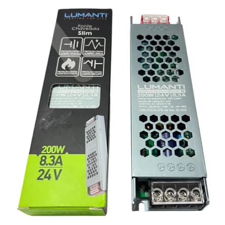 Fonte Chaveada 24V 200W Lumanti Slim Bivolt Profissional para Fitas LED e CFTV