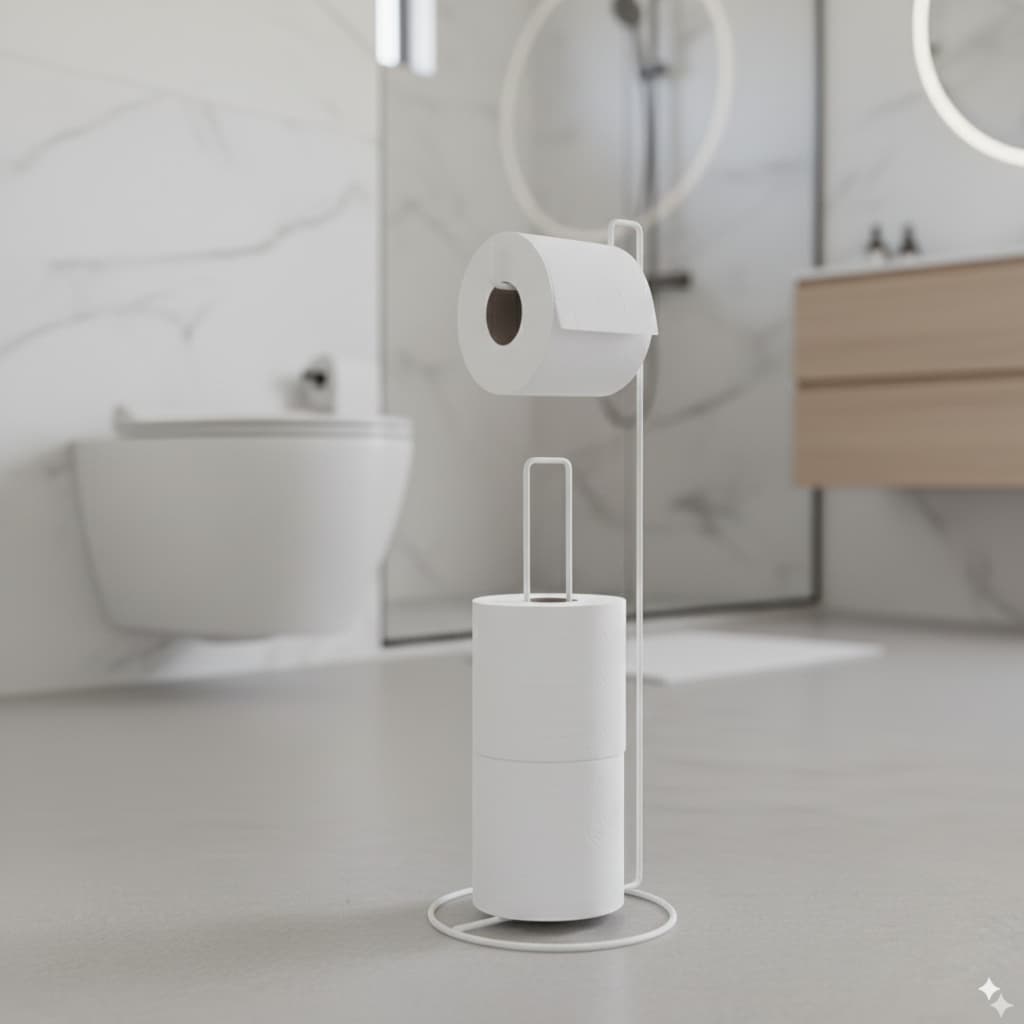 Porta Suporte Papel Higienico De Chão 3 Rolos Papeleiro Banheiro Preto Branco