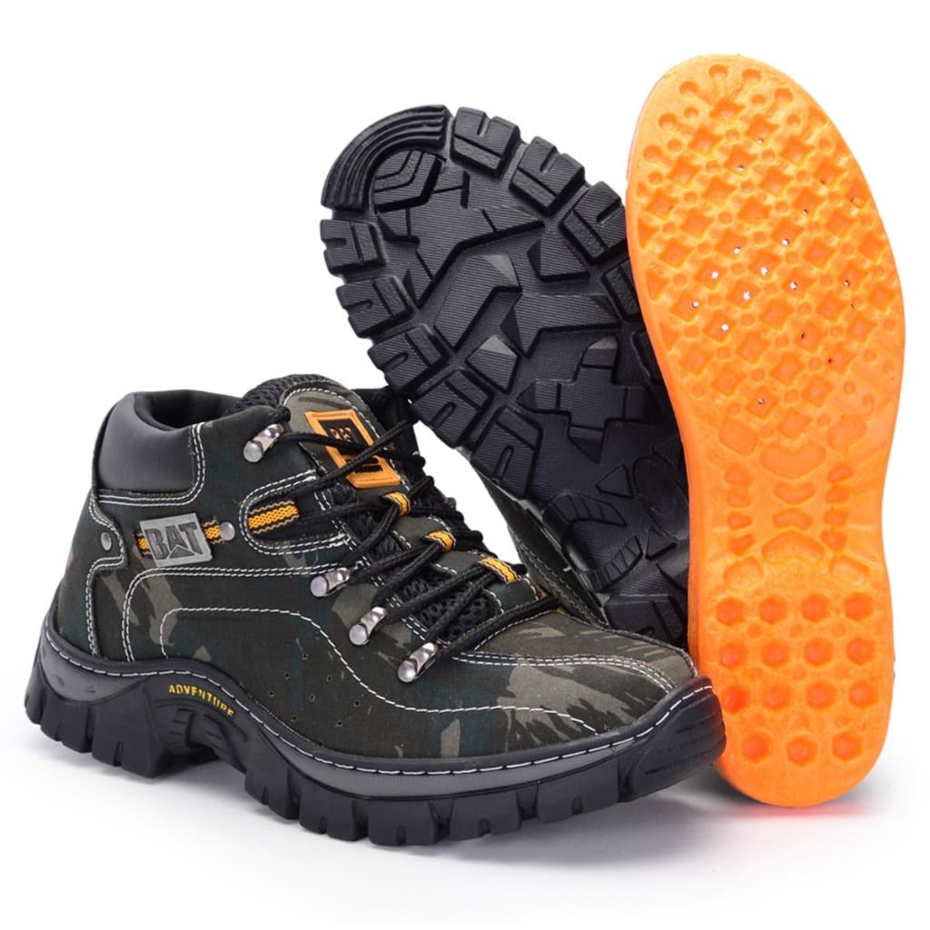 Bota Adventure Macia Palmilha Em Gel Conforto Couro Legitimo Camuflado Verde Militar Trilha Masculina Unissex