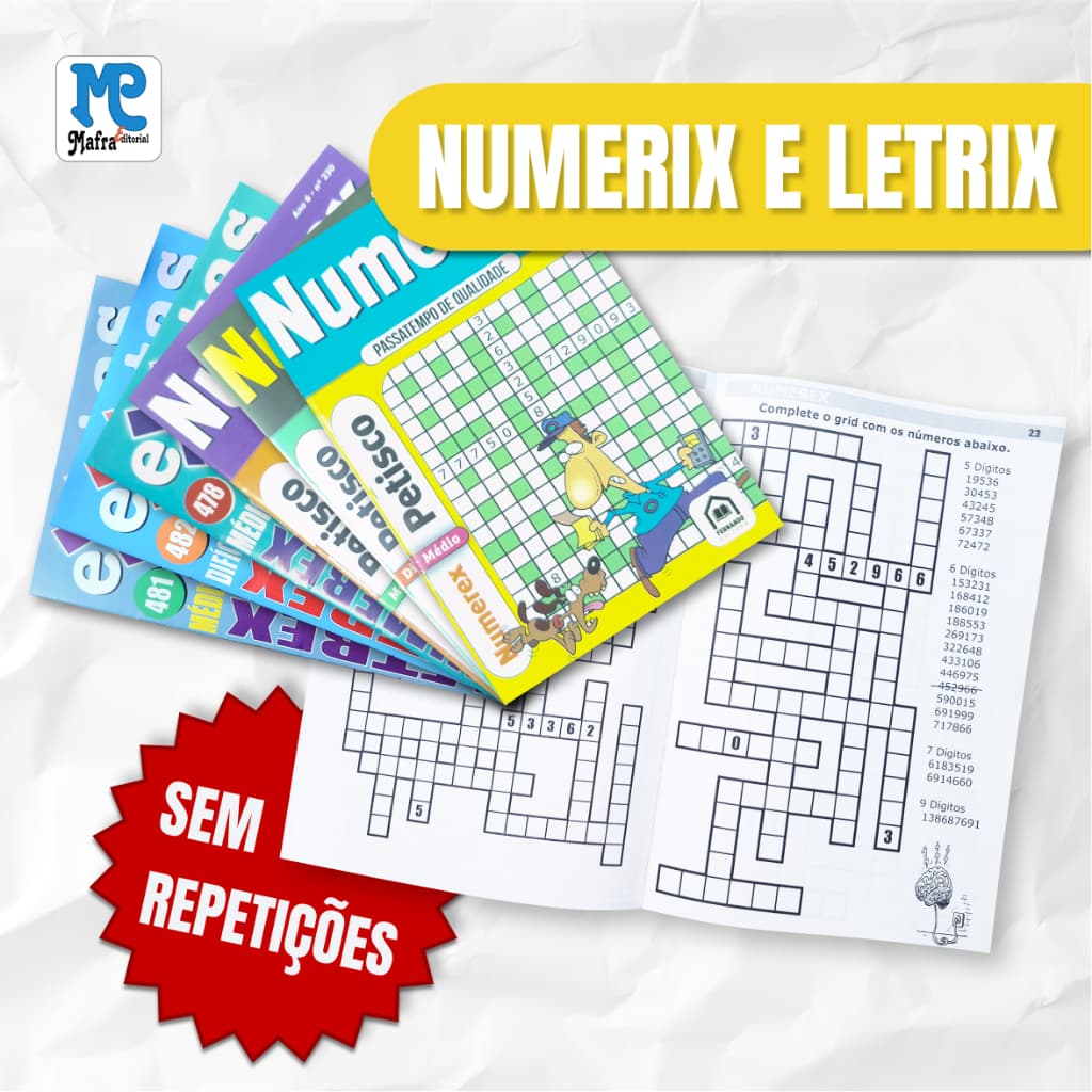 Livros Passatempo Letrix e Numerix - Kits de 5 até 20 unidades - Sem Repetição