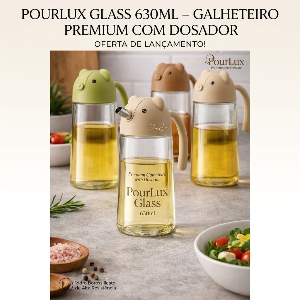 Galheteiro de Vidro 630ml com Bico Dosador | Porta Temperos Óleo e Vinagre Cozinha Prática Elegante