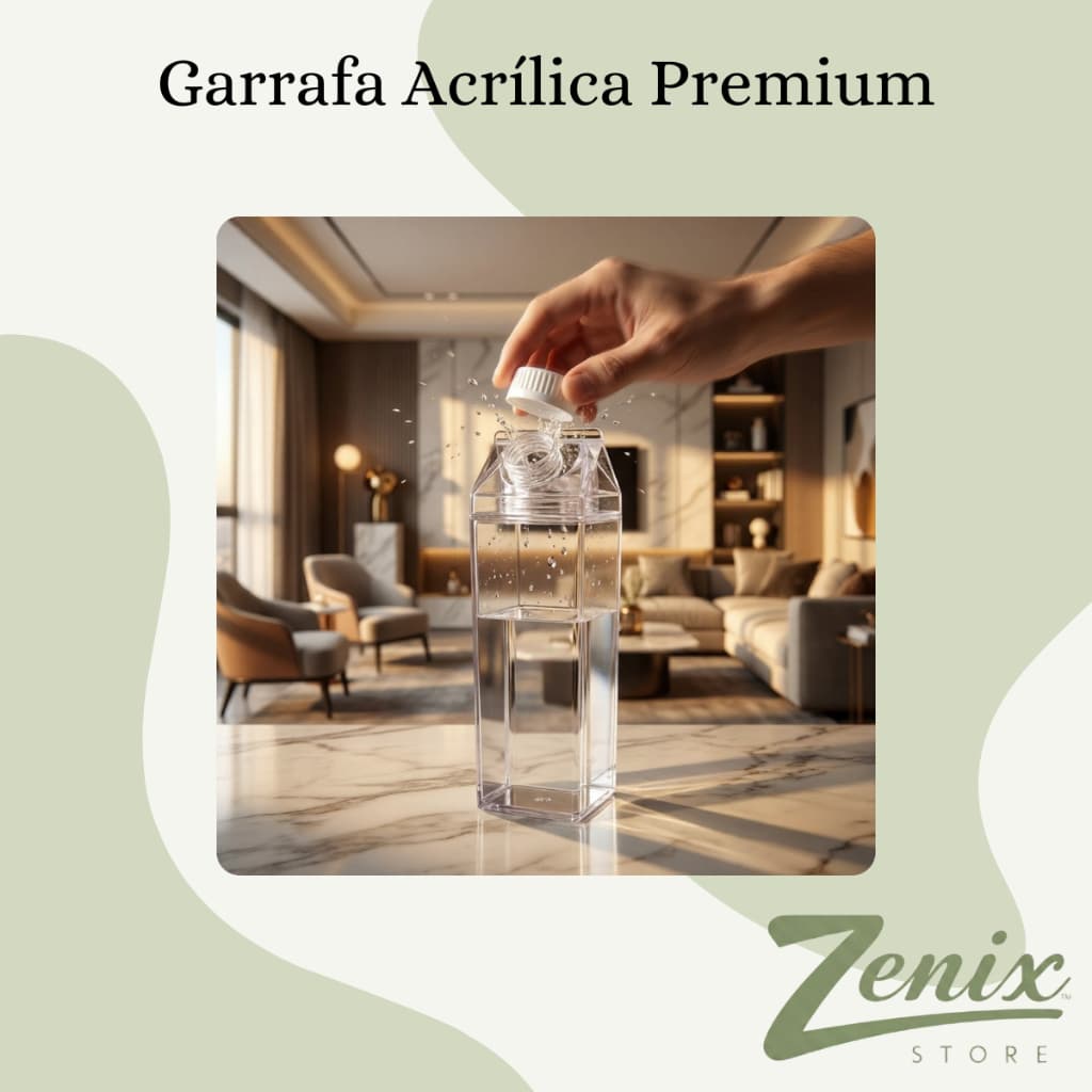 Garrafa Acrílica Formato Caixa De Leite Transparente Geladeira Estética 500ml e 1L