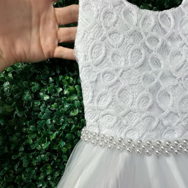 Vestido Branco  Dama de Honra Infantil Florista Formatura abc com Renda FestaTule Rodado REF2043