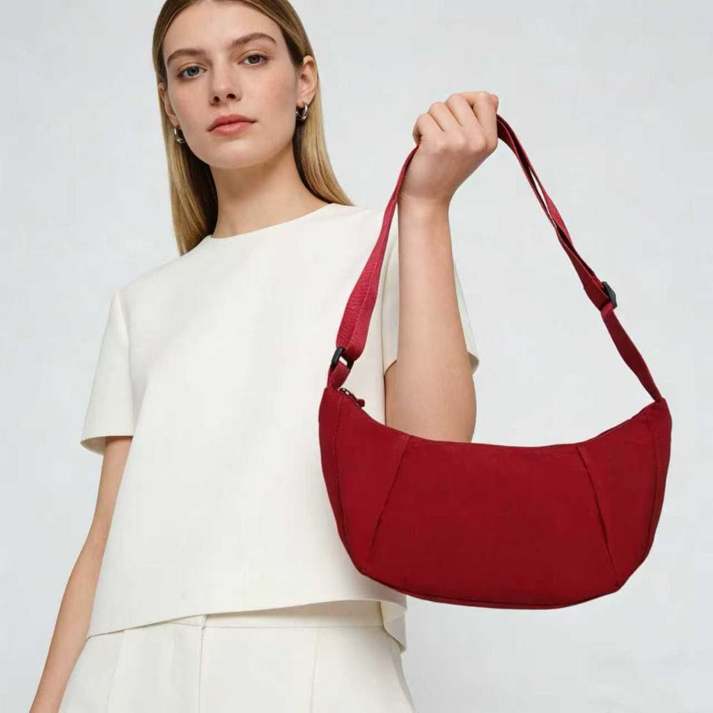 Bolsa transversal feminina em forma de meia-lua, leve, elegante e versátil Cor ROSA