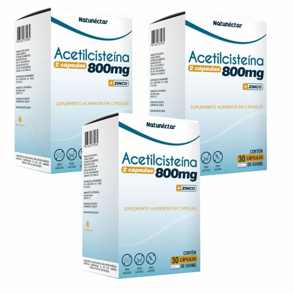 3x Acetilcisteína- NAC- Vit C, D e Zinco- 30 Caps-Natunéctar