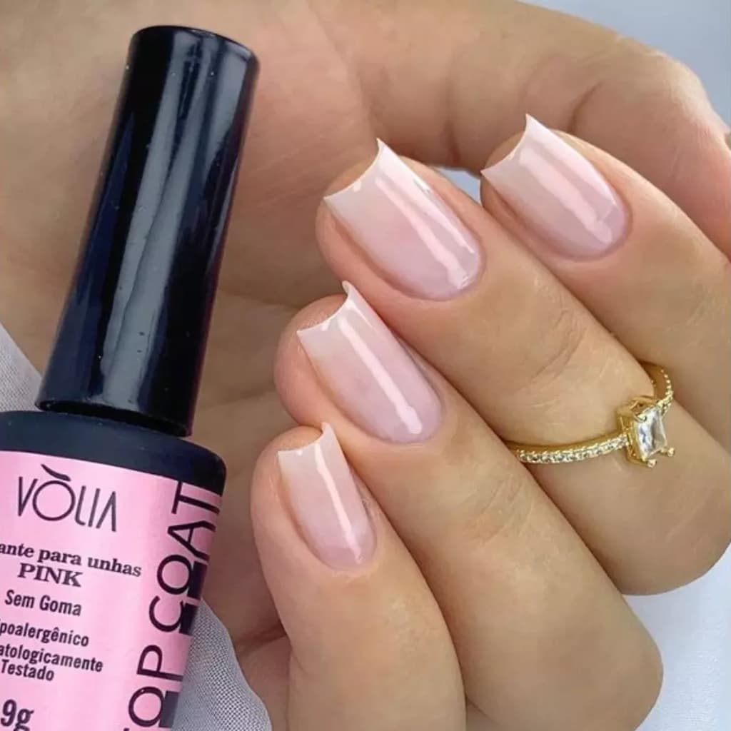 Top Coat Pink Vòlia 9g (Frasco) – Finalizador Brilho Intenso para Unhas em Gel, Fibra e Esmaltação