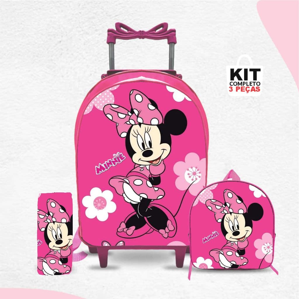 Kit mochila escolar Minie com lancheira e Estojo - com Rodinhas - Menina-Feminino