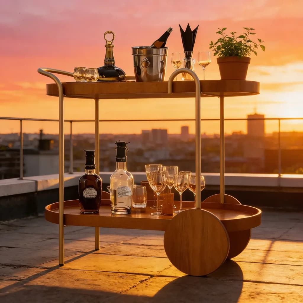 Barzinho Carrinho Bistrô Oval Drink Bar Amadeirado rodinha Fixa