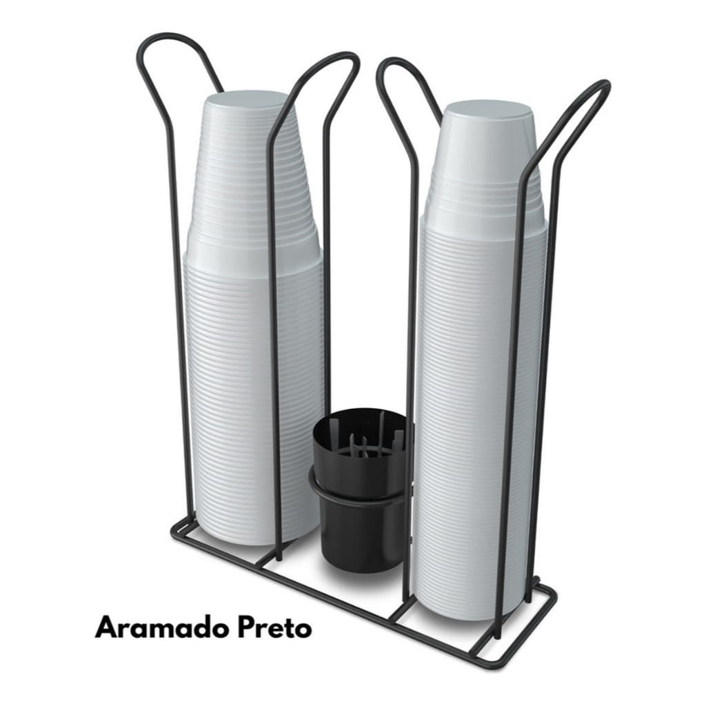 Suporte Porta Copos Descartáveis 200ml e 80ml Agua e café Preto Reforçado Tropical