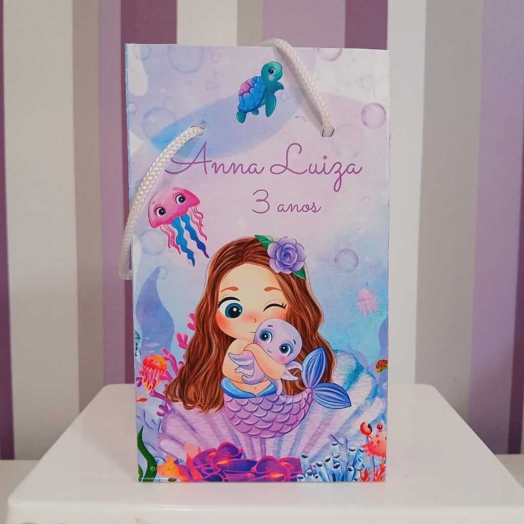 Sacolinha Surpresa Personalizada Sereia Cute - Lembrancinha Aniversário - Tamanho P - PEGUE E MONTE