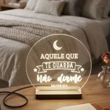 Luminária LED Acrílico Abajur de mesa - Base de MDF - Decoração - Presente Criativo - Acompanha Fonte - Salmos