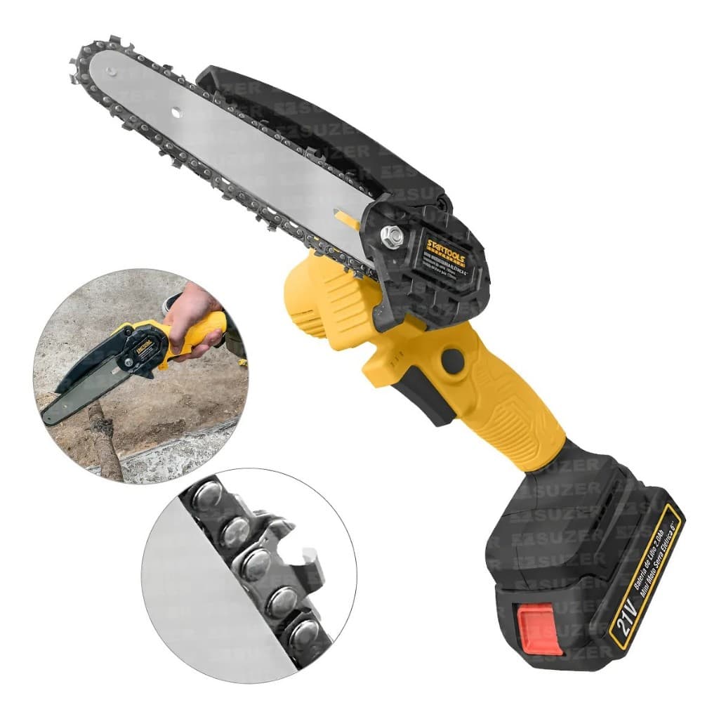 Motosserra Elétrica Portátil Recarregável Bateria 21v Bivolt Cor Amarelo Frequência 60Hz Startools