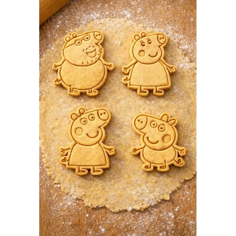 Kit Cortadores de Biscoito Peppa Pig 4 Peças + Marcadores 3D Confeitaria