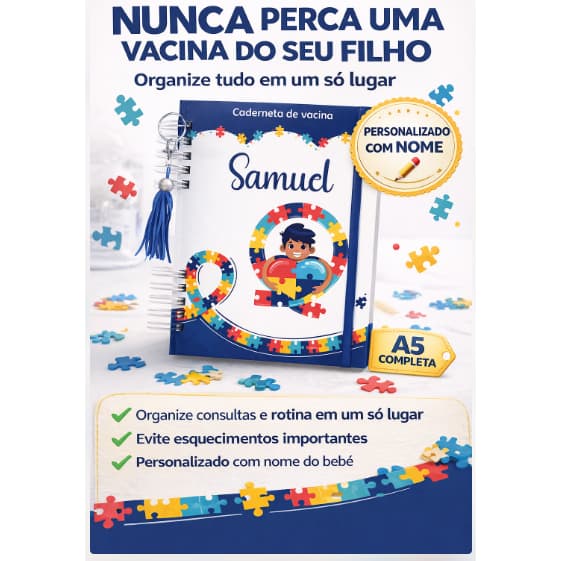 Caderneta de Vacina Personalizada Nome do Bebê Nunca Perca Vacinas e Consultas A5 Completa