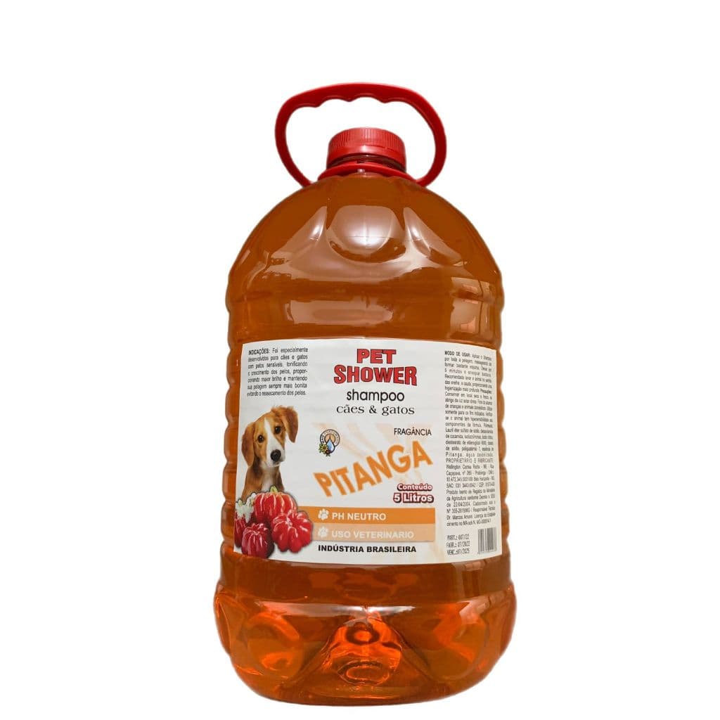 Shampoo de Pitanga Pet Shower 5 Litros para Pet Shop, Banho e Tosa e Clínica Veterinária
