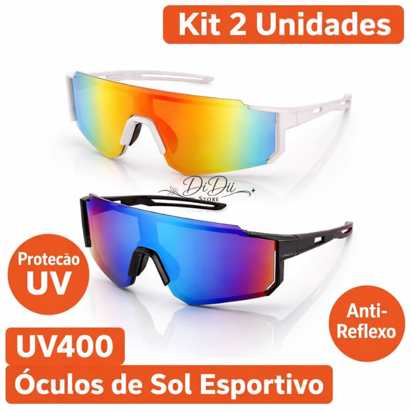 Kit 2 Óculos  Esportivo UV400 Masculino Feminino Ciclismo Corrida Anti-Reflexo Lente Espelhada