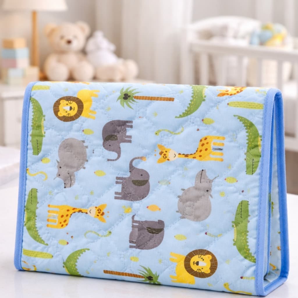 Necessaire Porta Fraldas Lenço Umedecido Bebê Estampa Selva Azul Premium Bolsa Menino Portátil
