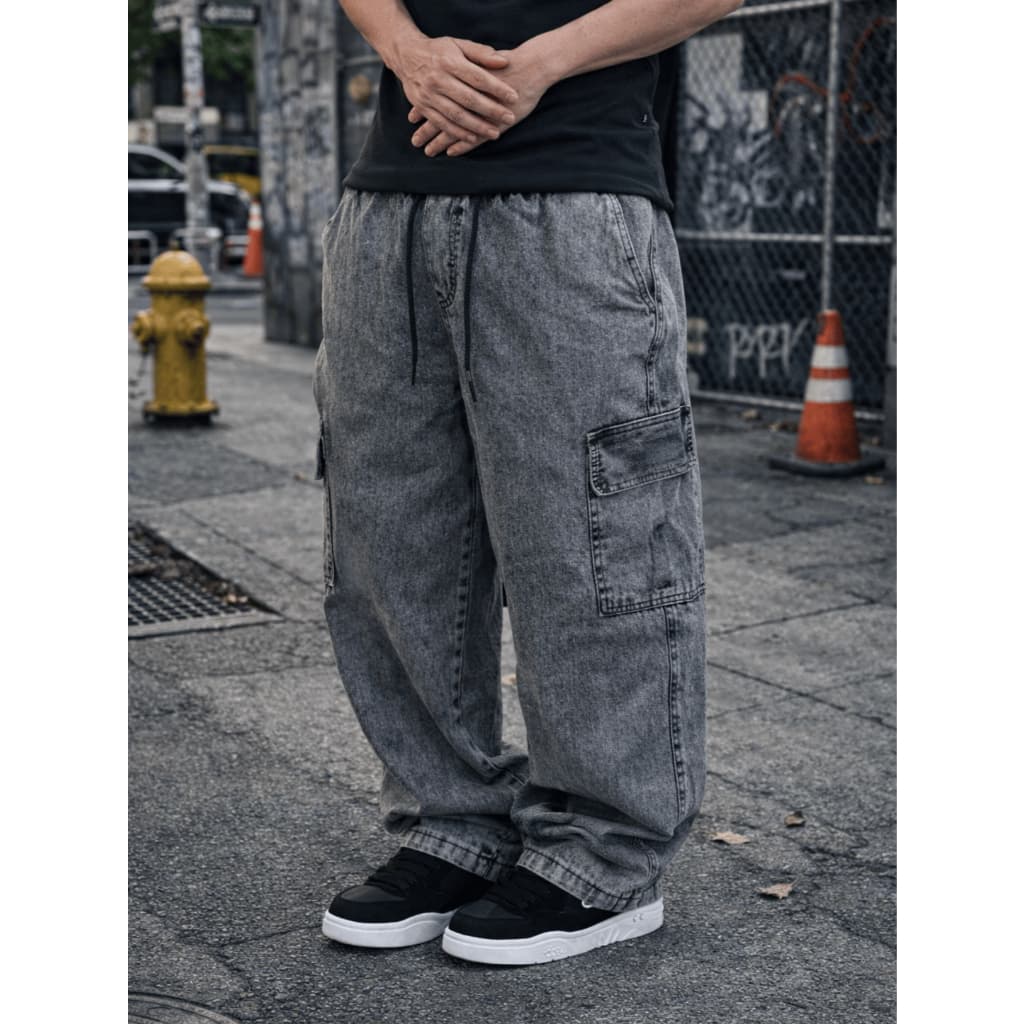 Calça Cargo Jeans Cinza Estonada Masculina