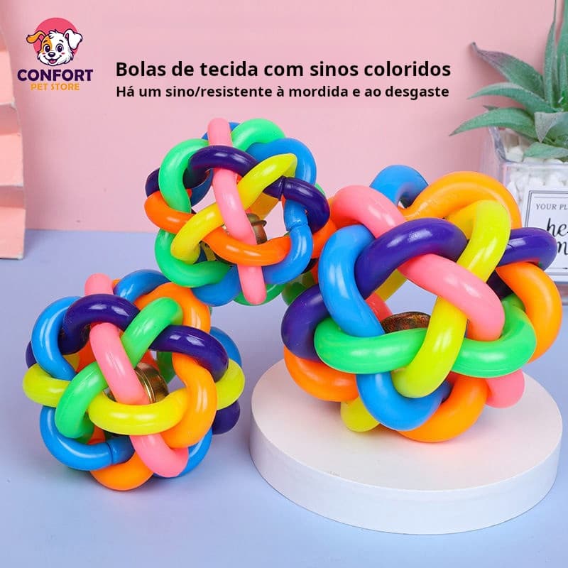 Bola de brinquedo para animais de estimação, bola colorida com sino