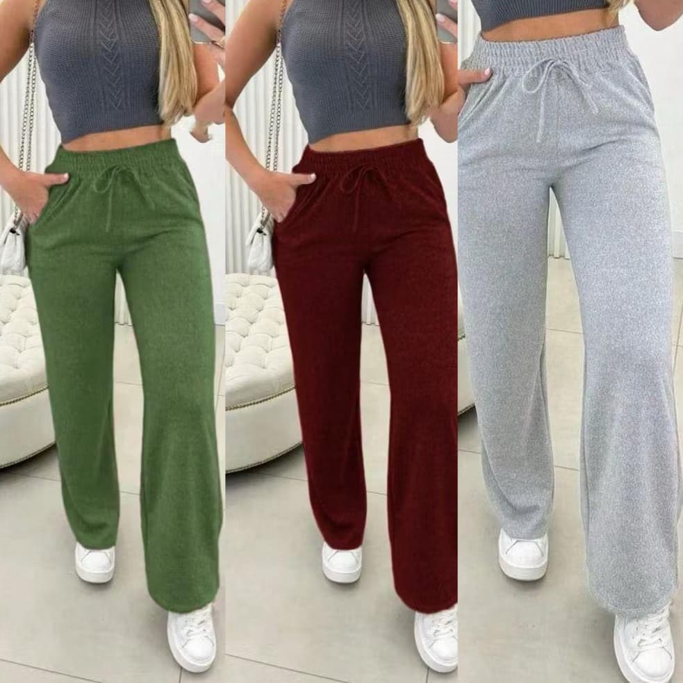 Calça Feminina Inverno Lanzinha Premium Pantalona Soltinha Com Bolsos - Moda Casual Elegante P ao GG