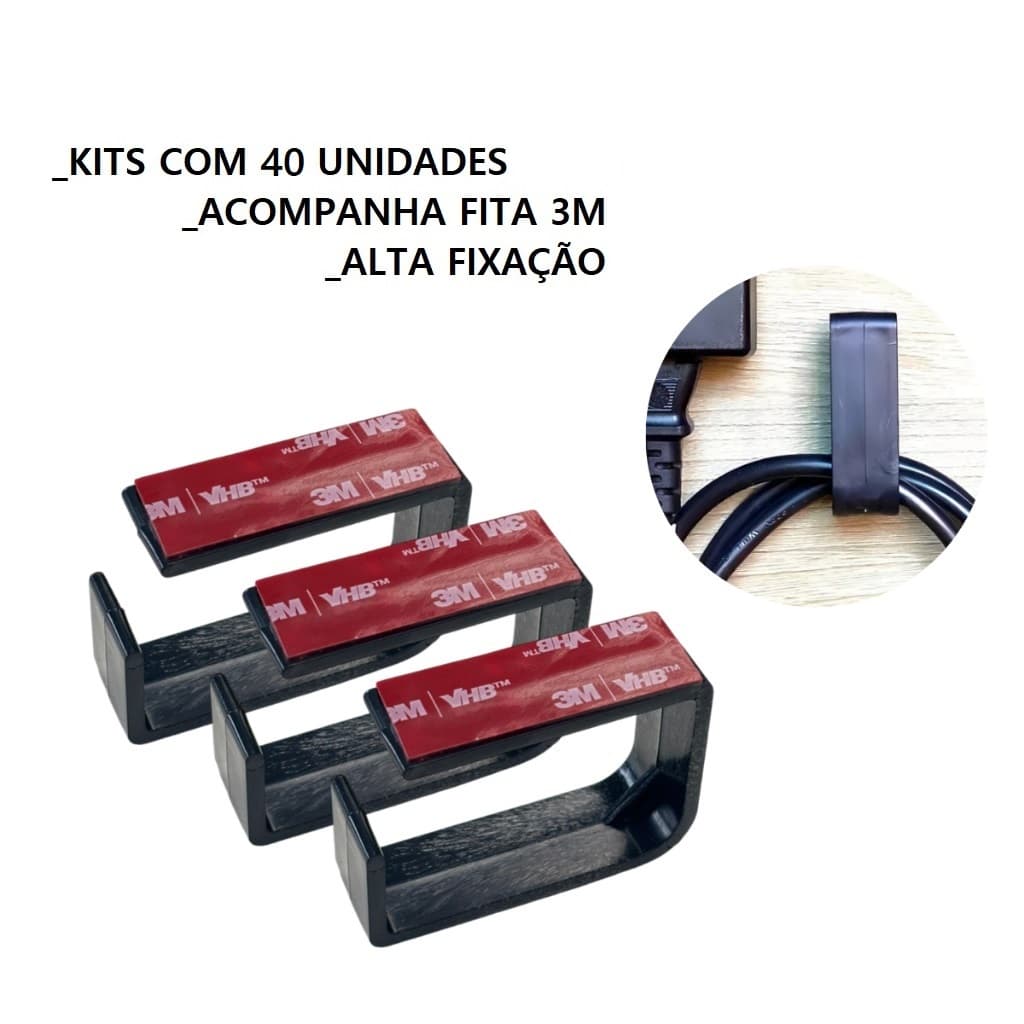 KIT 40 Peças Passa fio Kit Organizador De Cabos para Esconder Fios embaixo de Mesa Setup Game Office