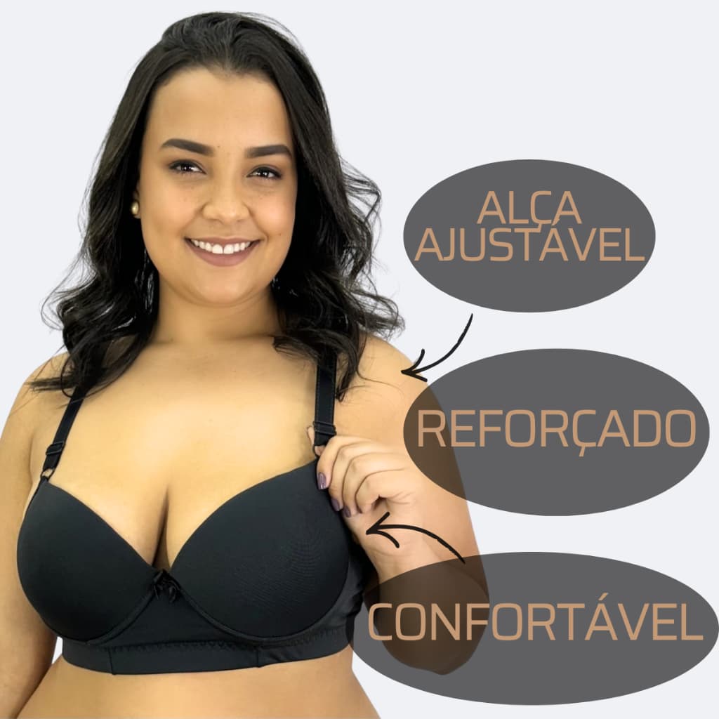 KIT 3 Sutiã Liso De Bojo Plus Size Com Aro Alça Reforçada Com Elástico Sustentação E Conforto Fecho Triplo Forro Algodão