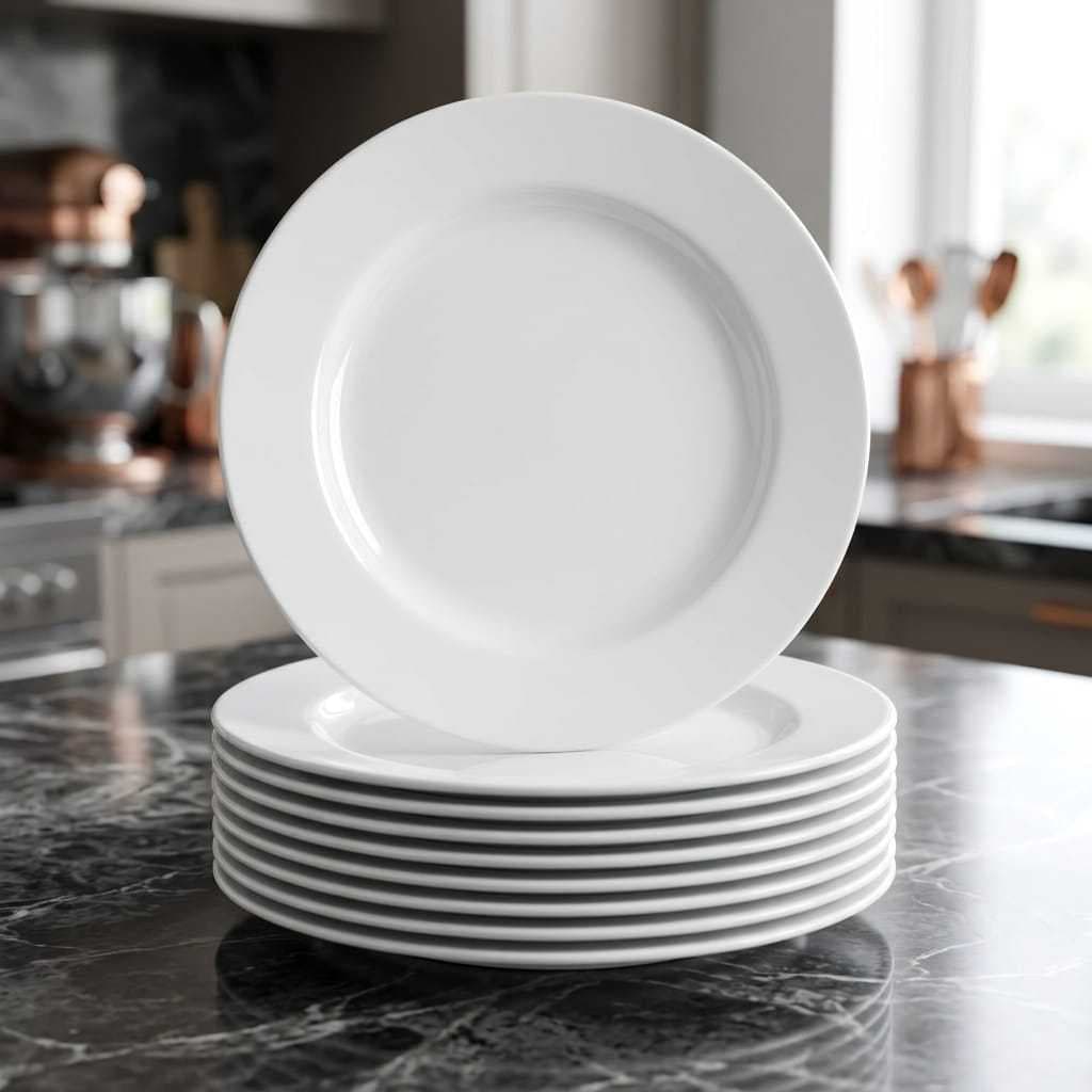 Kit 12 Prato Raso 25 Cm Jantar Refeição Melamina Branco Hotel Bar Restaurante
