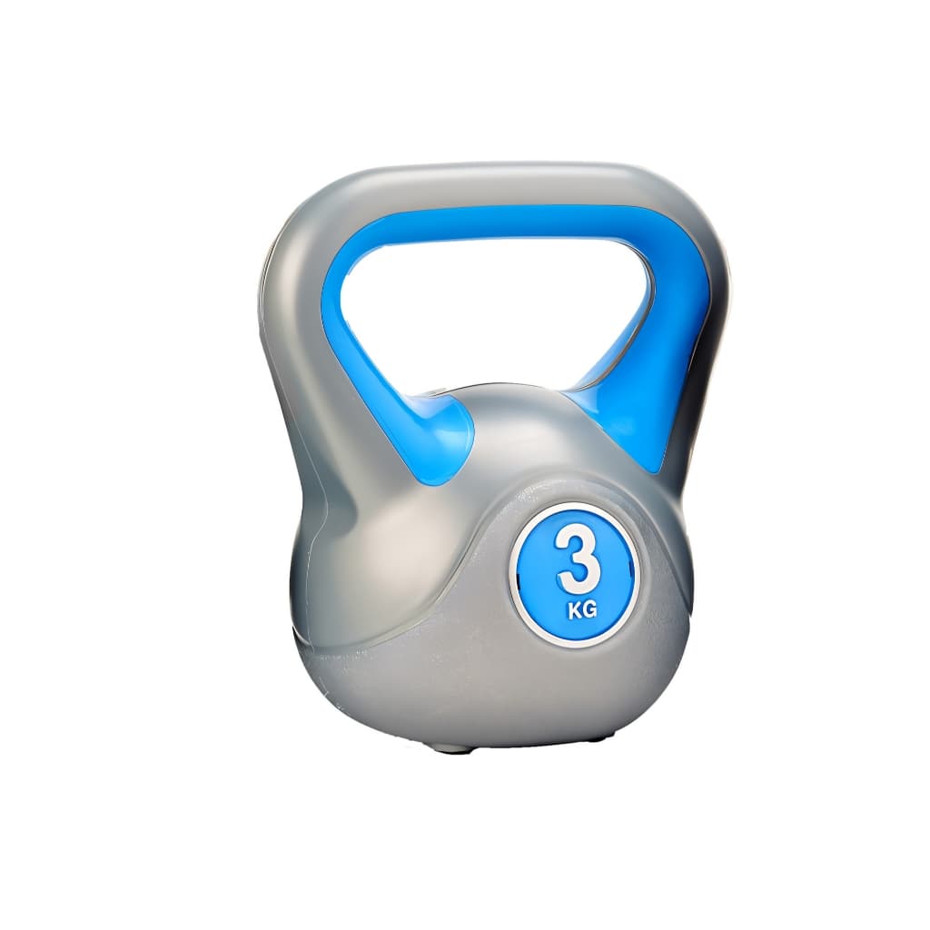 Kettlebell 3kg Emborrachado Alça Ergonômica Funcional Musculação Cinza Azul JustGoFit