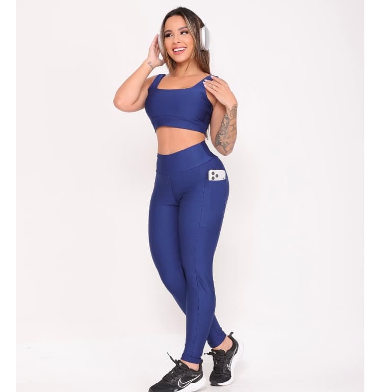 Conjunto Fitness Feminino Legging Com Bolso Academia Suplex Grosso Não Transparece Treino Academia