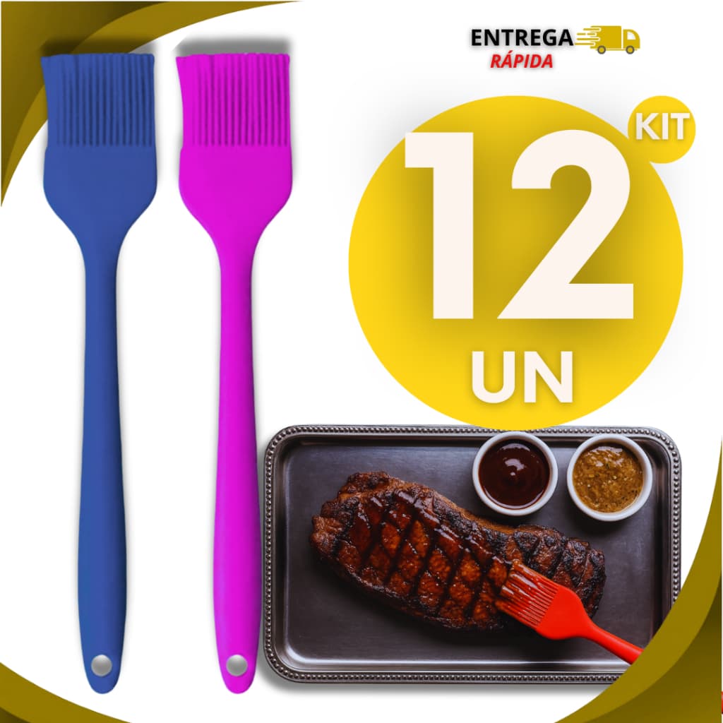 Kit 12 Pincel De Silicone Culinário Resistente ao Calor Para Cozinha Ideal Para Untar Grelhar Flexível