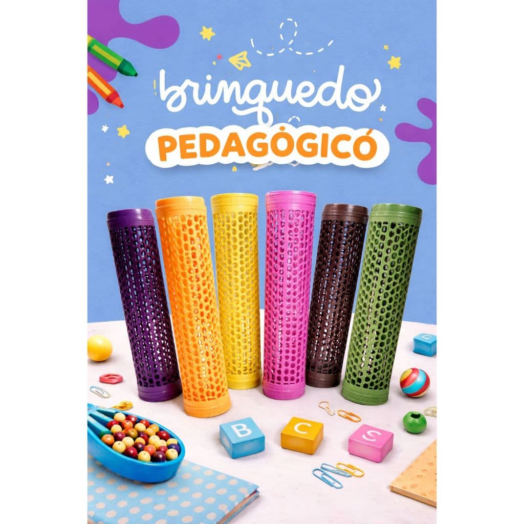KIT 12 Cilindros Plástico Vazado Brinquedo Pedagógico Encaixe - Montessori - Bebê - Atóxico - Cores Diversas - Brinquedo