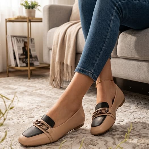 Sapatilha Mocassim com Pala e Corrente Conforto e Sofisticação em Napa
